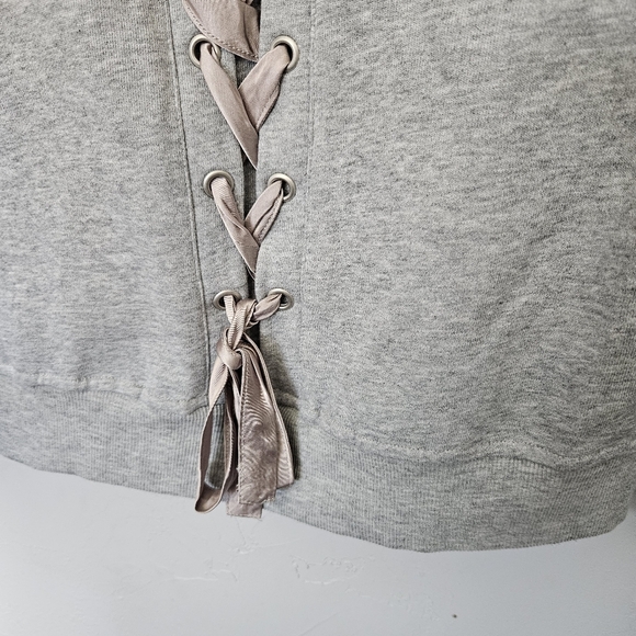 Current Air Women's Small Gray Sweatshirt with Silver Satin Lace Up Trim Girly - Picture 7 of 8